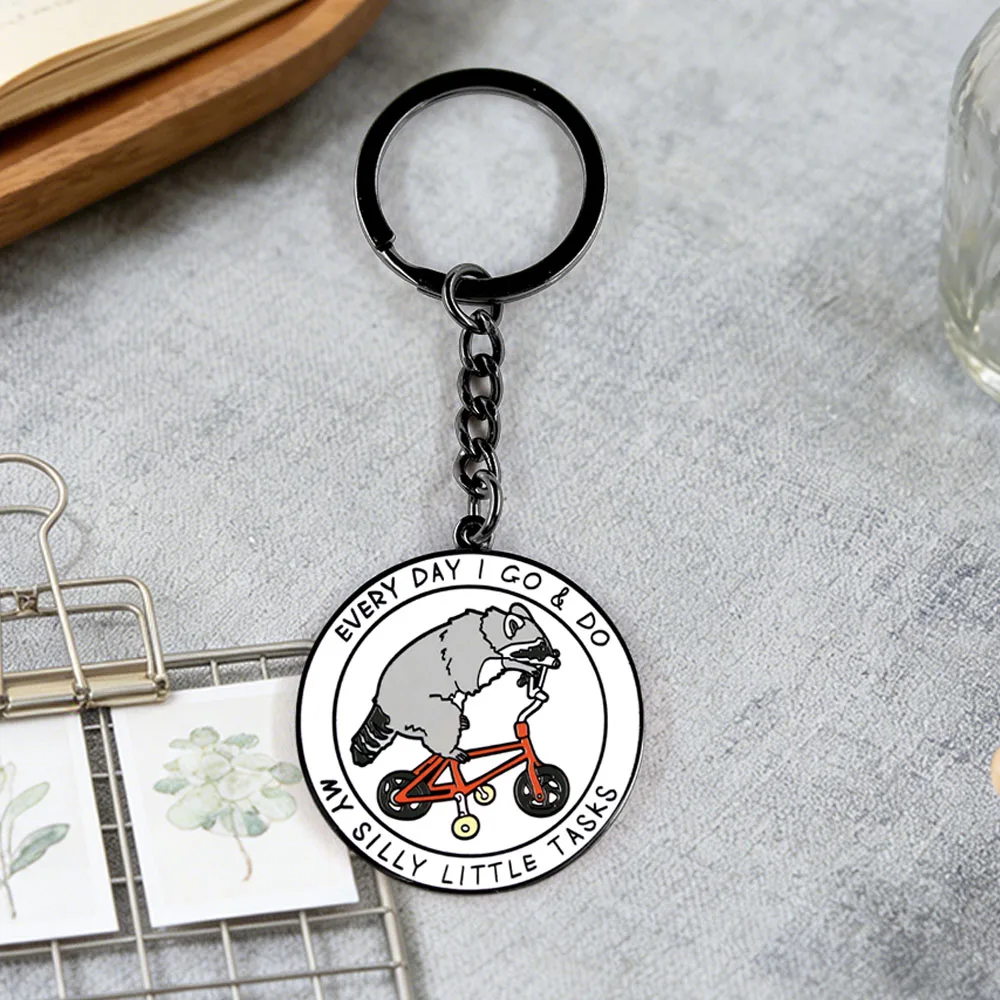 Adorable Raccoon Keychain Funny Quote Every Day I Go Do My Silly Little Tasks Keychain Cartoon Animal Backpack Accessory Gift
