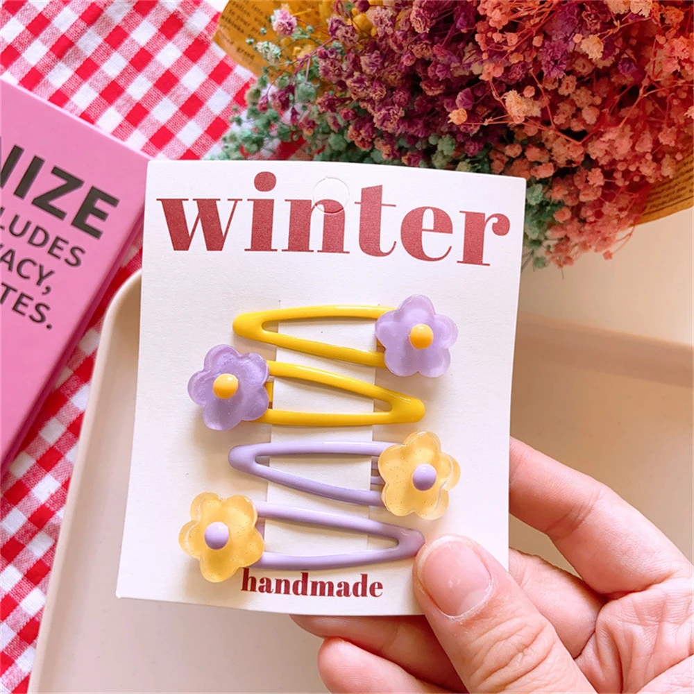 

4 Pcs Cute Mini Resin Egg Flower Hair Clip For Children Baby Girl BB Clip Spring Basic Parent-child Hair Accessories