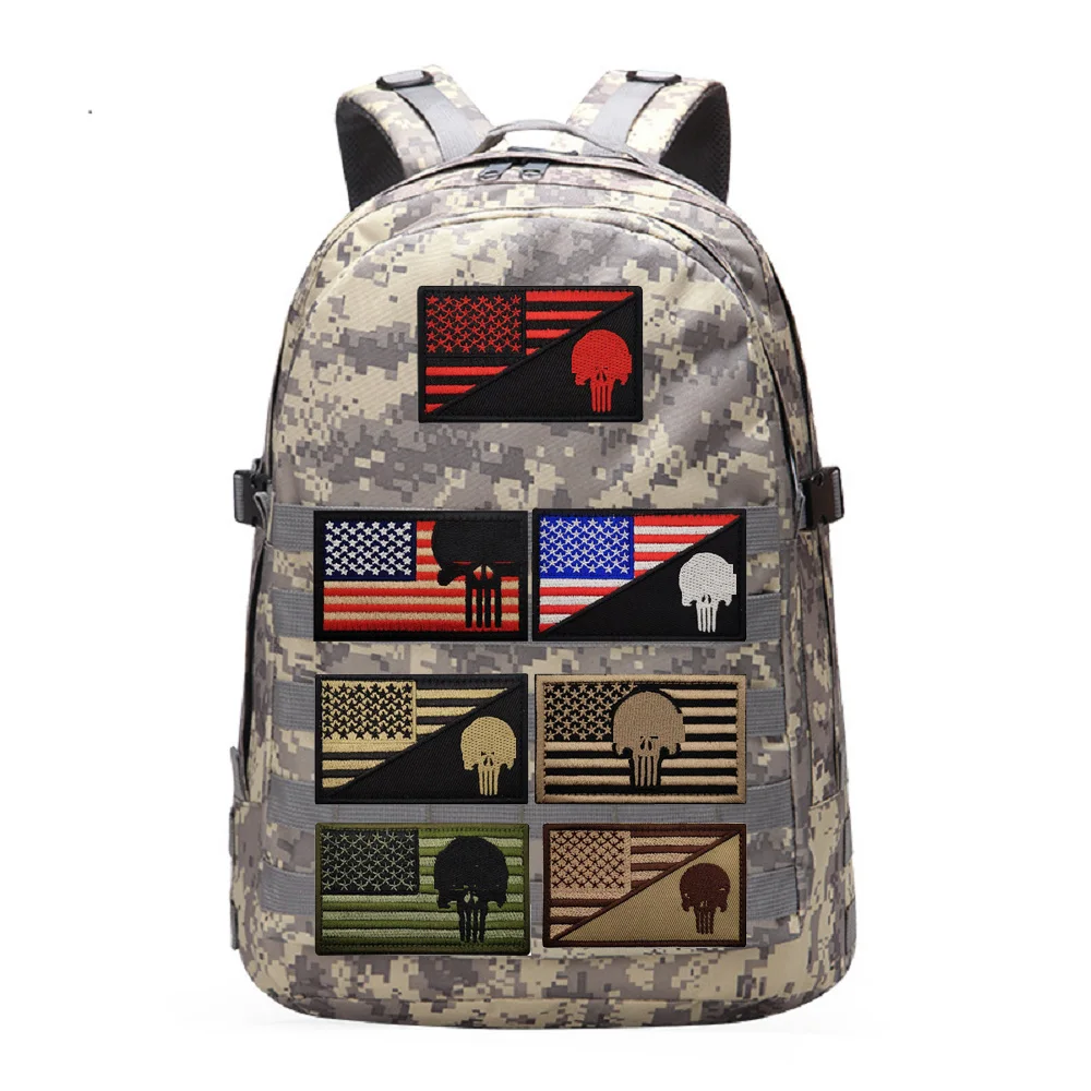 Outdoor Embroidered Skull Bag Accessories Cloth Applique American Flag Magic Armband Flag Backpack Patches for Clothing