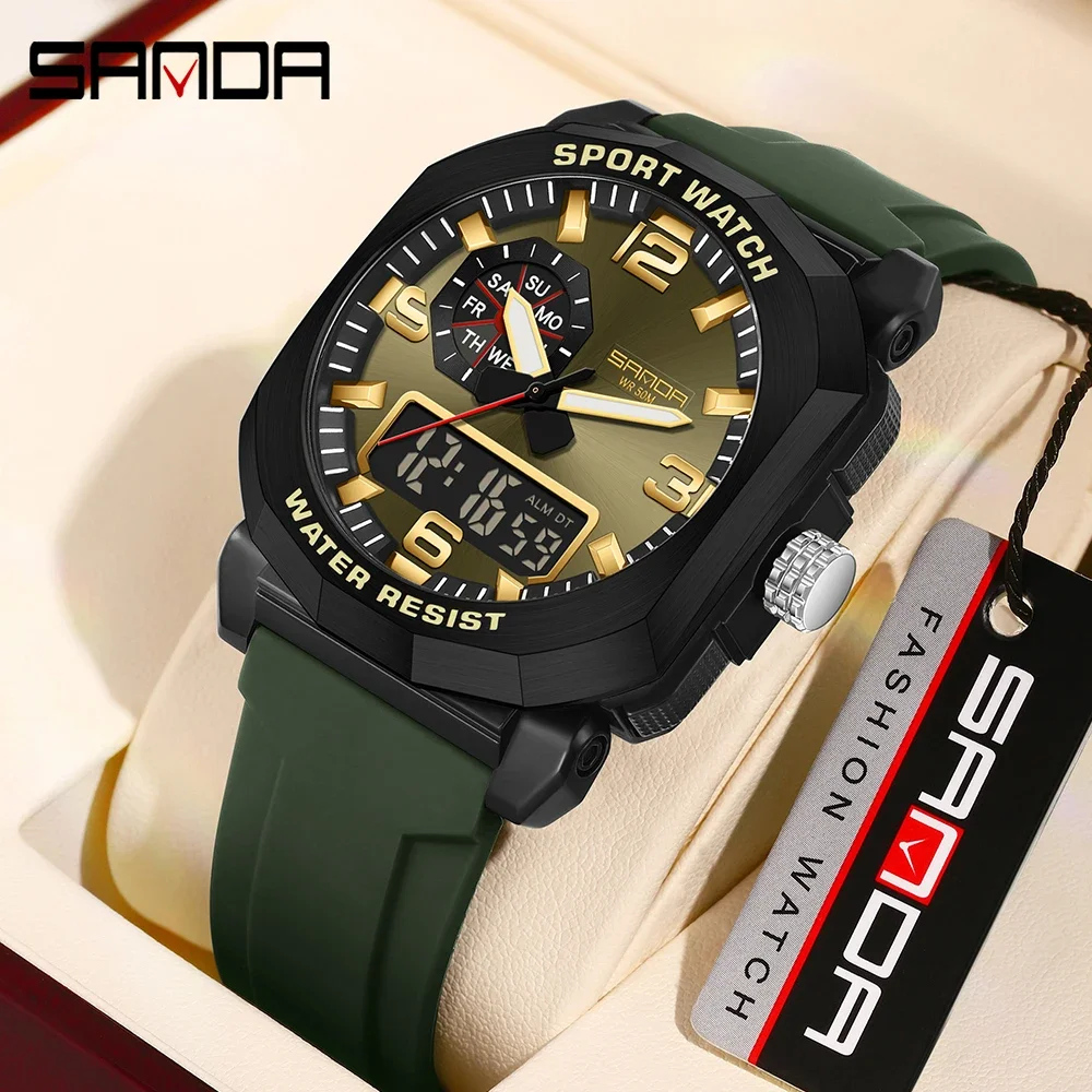 

SANDA TOP 3370 Fashionable Men's Outdoor Sports Men's Electronic military watch waterproof night Light Men's Watch