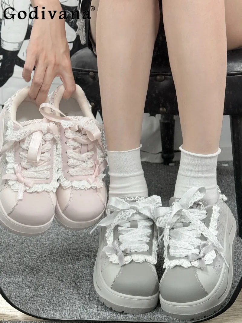 

Japanese Original Landmine Style Sweet Girl Lace Trim Casual Shoes Versatile Thick-Soled Sneakers