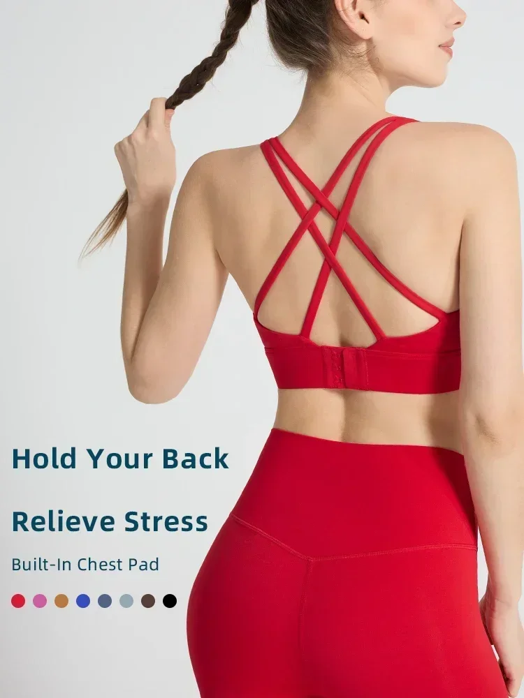 Solid Color Women's Sports Bra Sexy Cross Strap Beautiful Back Sports Top Outdoor Jogging Pilates Breathable Yoga Clothing