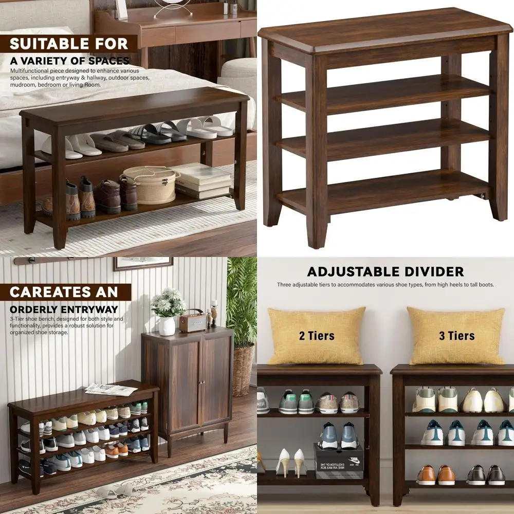 Adjustable 3-Tier Entryway Shoe Rack Organizer for Hallway, Living Room, Mudrooms - Walnut Finish