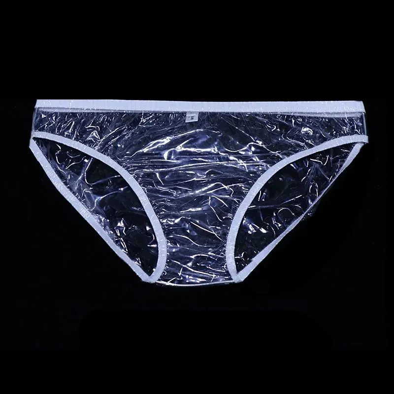 Men Sexy Transparent PVC Plastic Underpants Soft Smooth Silent ABDL Women Leak Proof Low Waisted Briefs Couple Erotic Panties