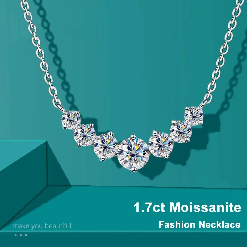 Moissan ite Halskette für Frau Hochzeit feiner Schmuck mit Zertifikaten 925 Sterling versilbert 18 Karat Weißgold Halskette