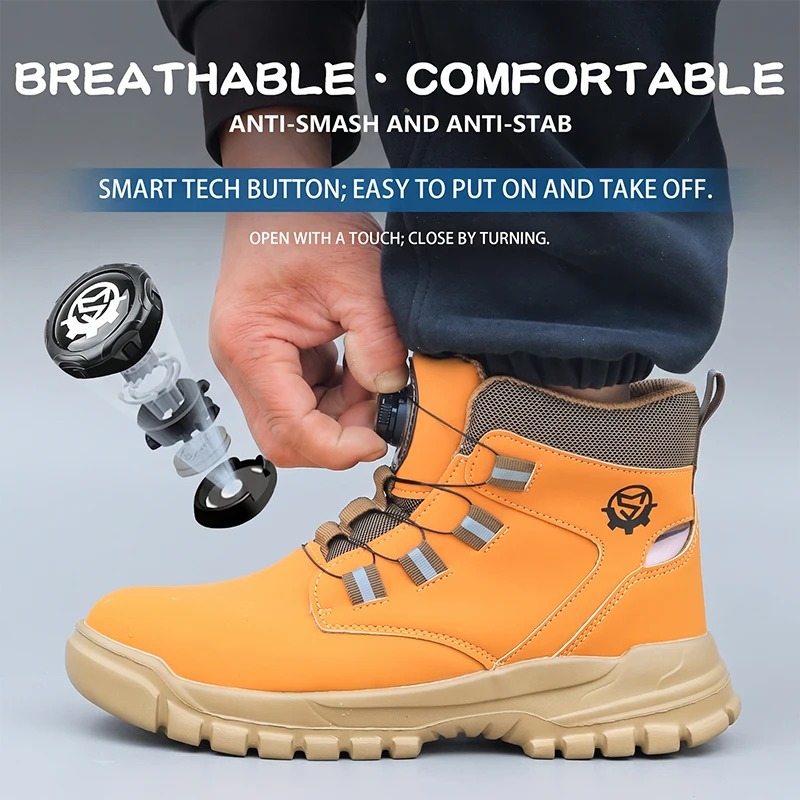 high top shoelace free safety shoes, mining boots, work shoes, anti smashing and anti piercing, lathe assembly, logistics
