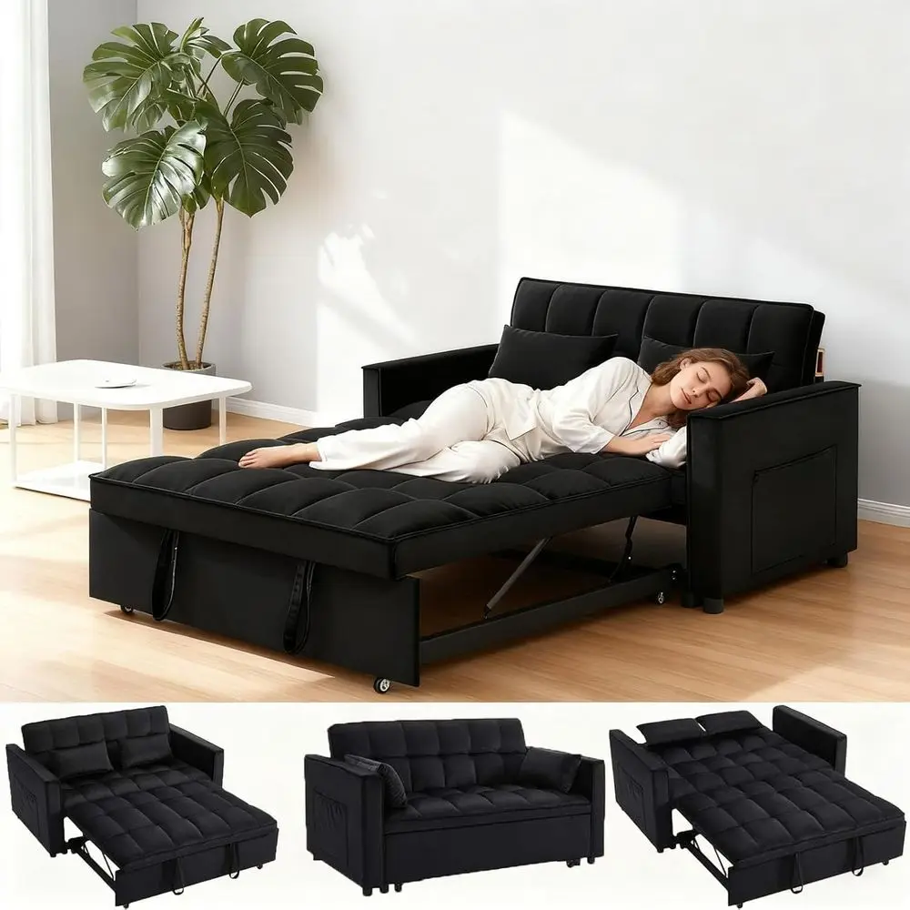 70 Velvet 3-in-1 Sleeper Sofa with Adjustable Back, Storage, and 2 Pillows - Grey for Living Room or Bedroom