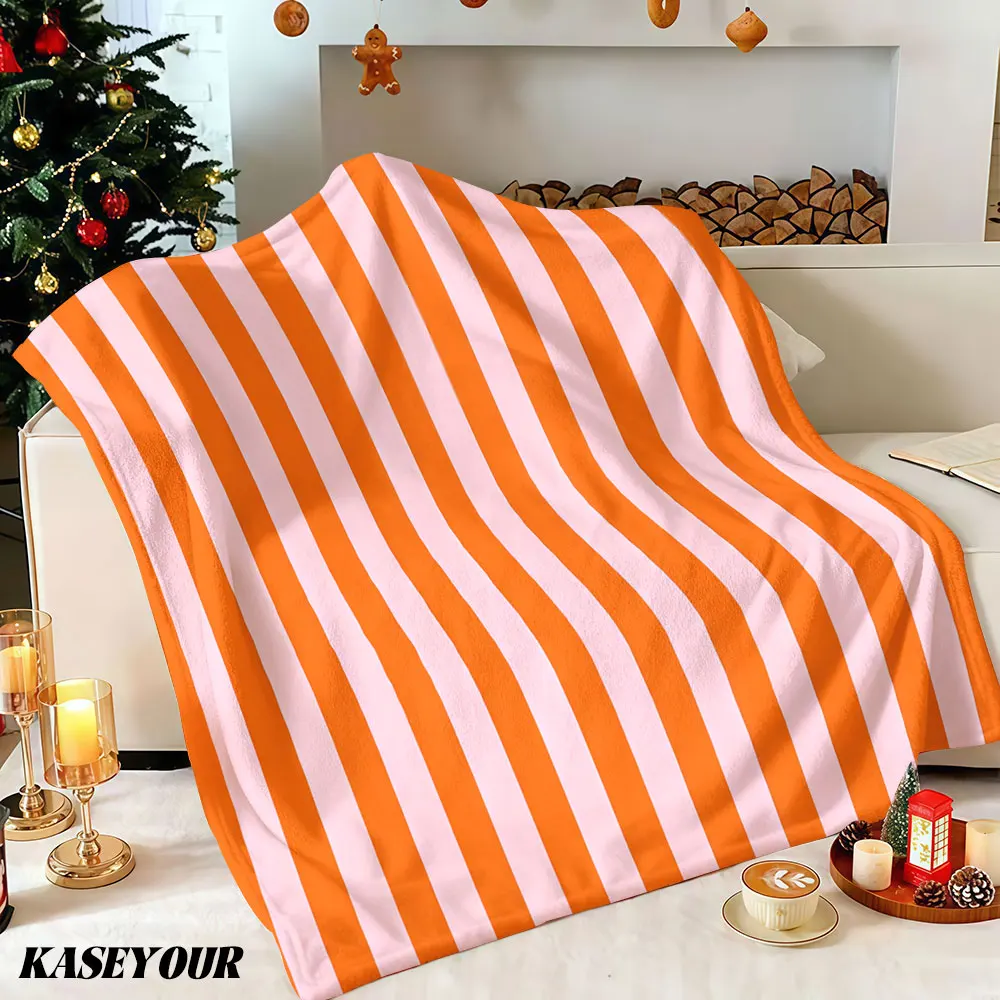 Orange Pink Stripes Winter Summer Flannel Blanket Throw Fleece Soft Fuzzy Plush Cozy Fleece Blankets for Sofa Ideal Gifts