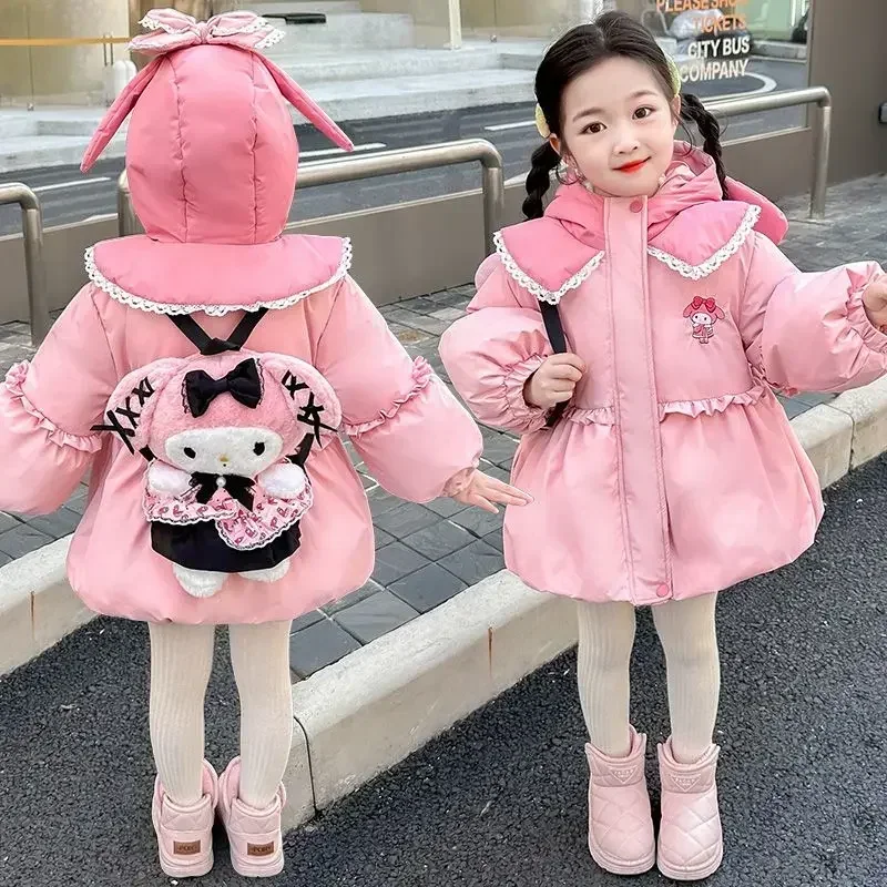 Sweet My Melody Anime Kawaii Kuromi MINISO Ins Fashion Long Sleeve Warm Coat Cute Hooded Jacket Clothing Gifts for Kids