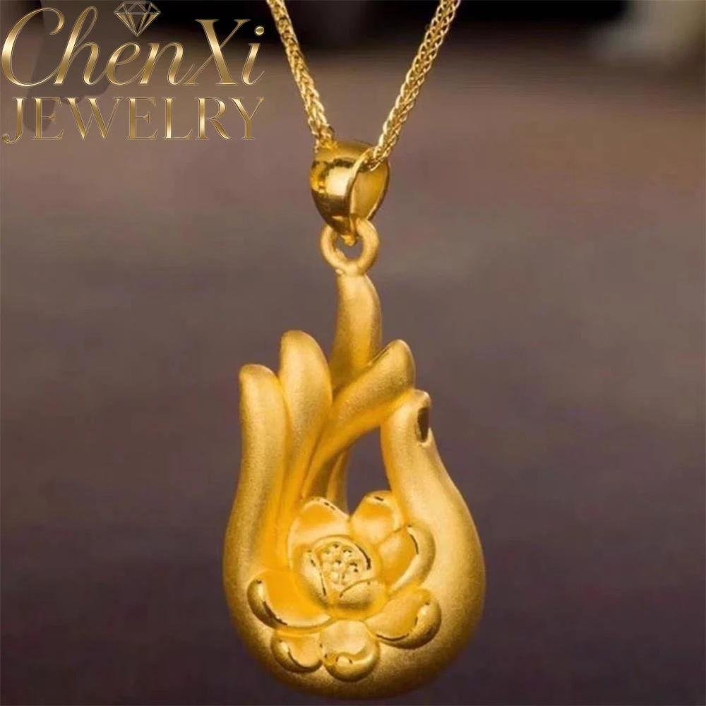 

High-end Sand-gold Three-dimensional Lotus Buddha Hand Pendant Luxury Quality Fashion Fine Jewelry Exquisite Elegant Charms Gift