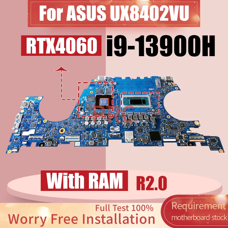 For ASUS UX8402VU Laptop Motherboard R2.0 SRMJ4 i9-13900H GN20-X4-A1 RTX4060 Notebook Mainboard Tested