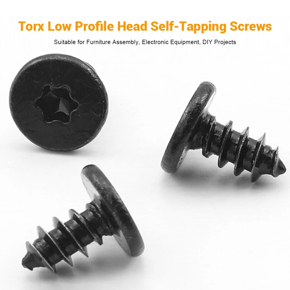 JUIDINTO 10-50pcs 304 Black Steel Stainless Torx Ultra Thin Flat Head Self Tapping Screws M2 M3 M4 Star Drive Super Lower Screws