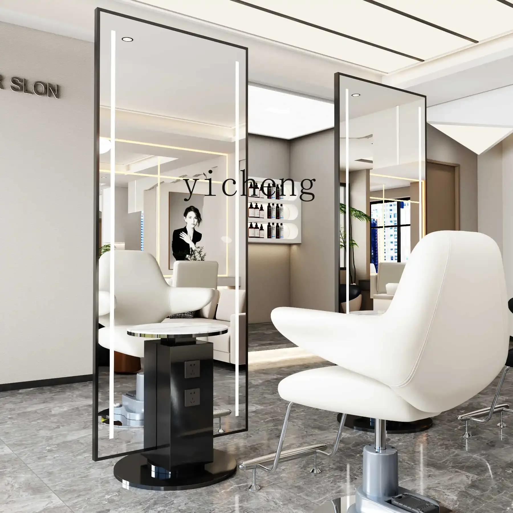 

ZC barber shop mirror table single and double-sided stainless steel barber shop mirror hair salon special