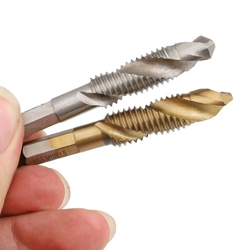Vástago hexagonal de 6 piezas, rosca de tornillo HSS chapada en titanio, compuesto métrico, brocas de taladro, máquina de tornillo, M3, M4, M5, M8, M10, herramientas manuales