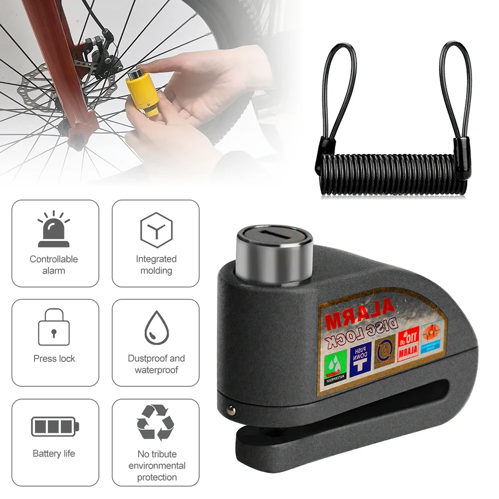 Motorfiets Scooter Wiel Schijfrem Alarm Lock Waterdichte Aluminium Legering Beveiliging Anti-Diefstal Slot 110dB Alarm Fietsslot