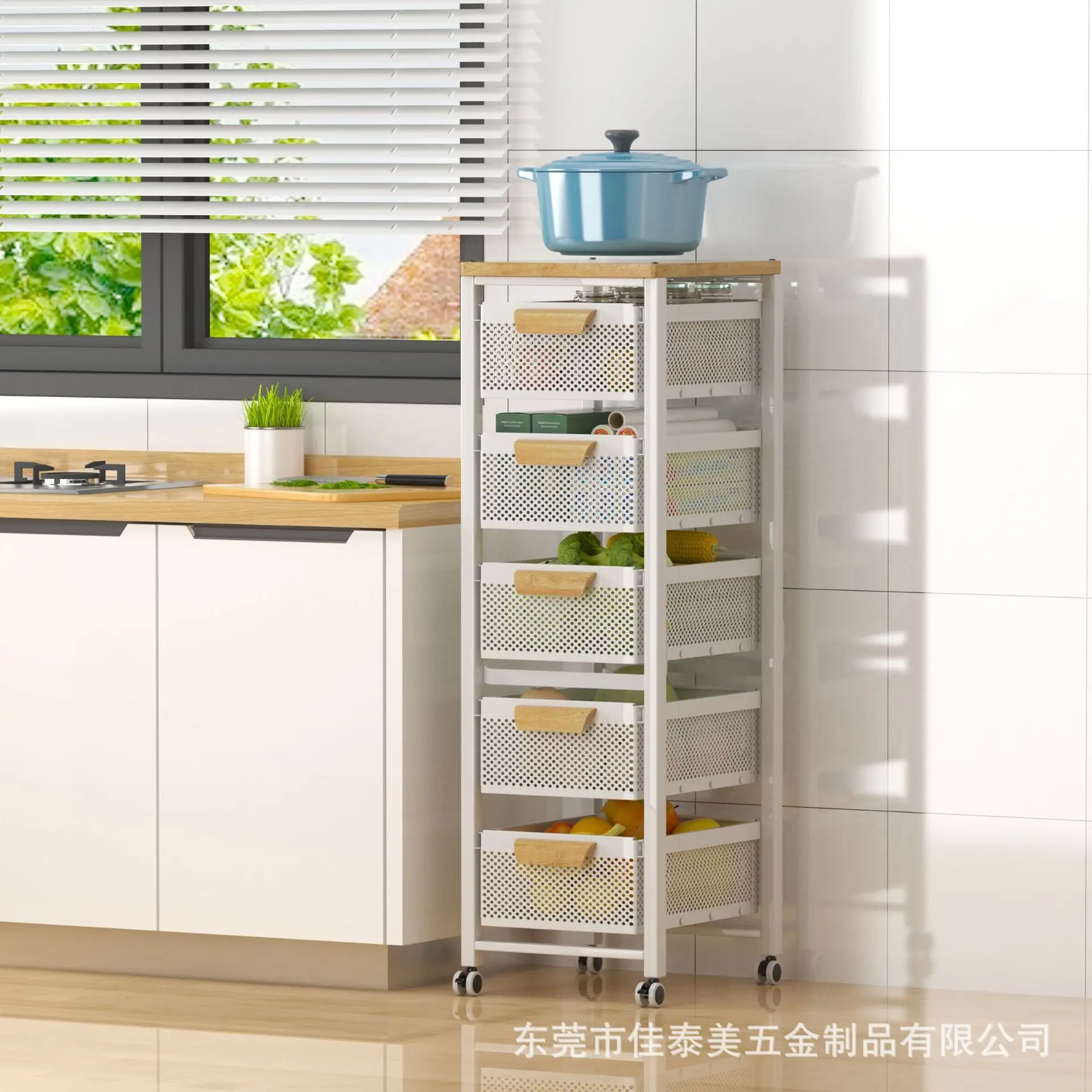 3/6 Layers Kitchen Shelves Without Installation Floor Trolley Bathroom Shelf with Wheels Mobile Grocery Organizers Storage Rack