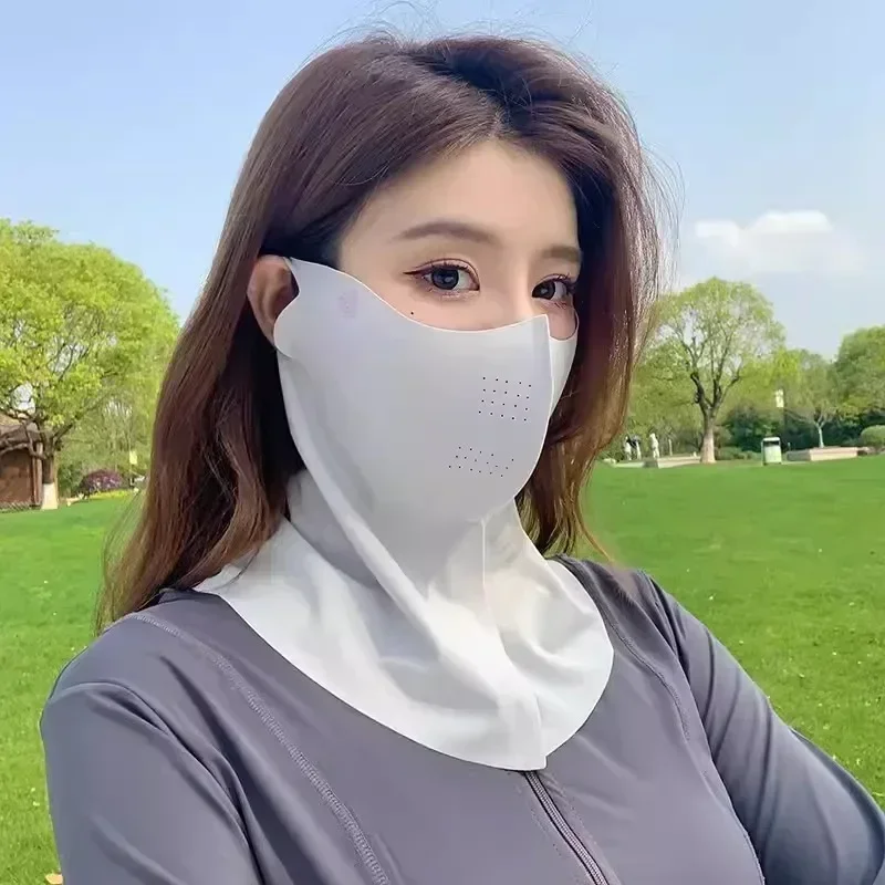 Women Sunscreen Veil Summer Neck Face Mask UV Protection Breathable Ice Silk Sun Protection Masks Veils Outdoor Sport Face Cover image 5