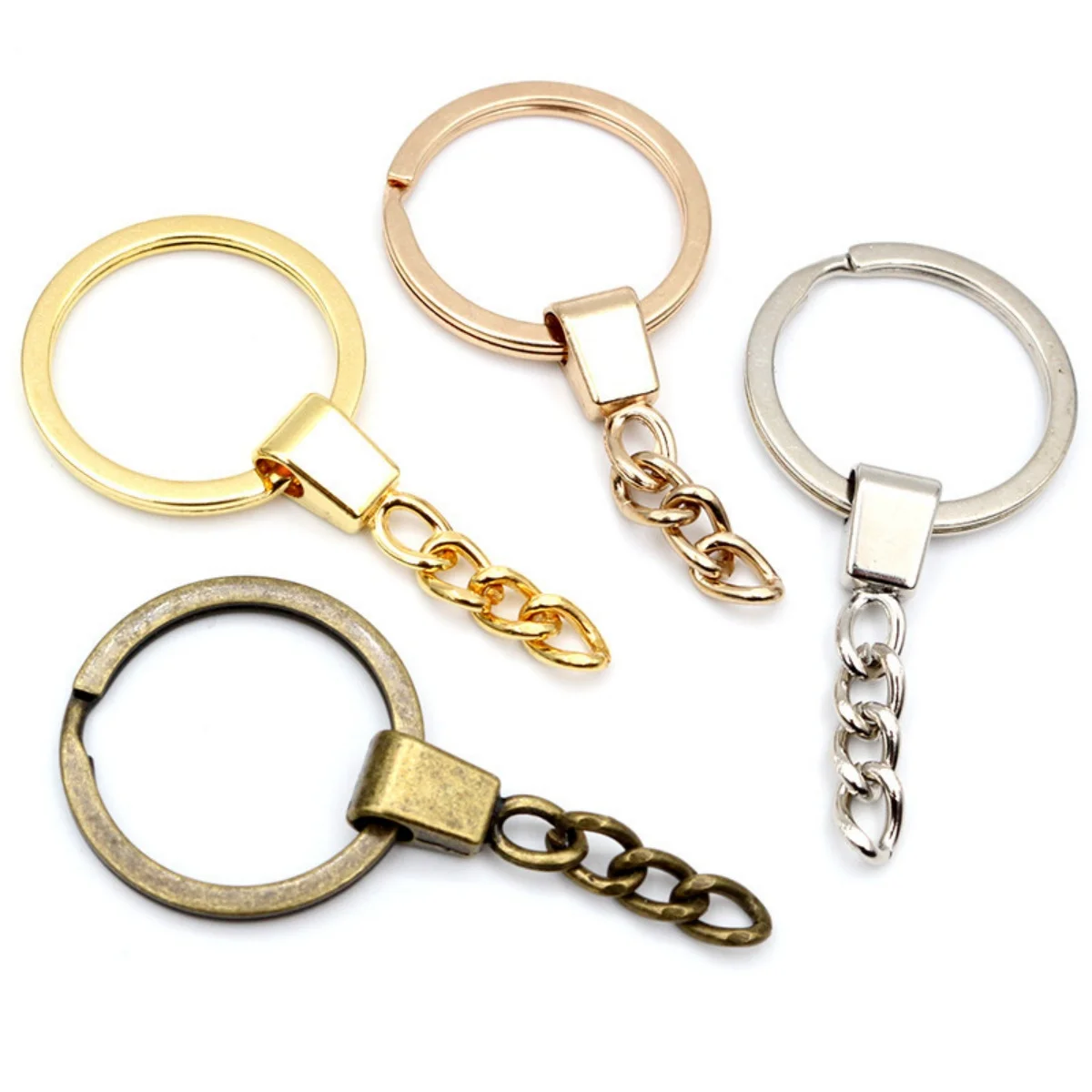 10pcs/lot Key Ring ( Ring Size: 30mm ) Key Chain Rhodium Bronze Gold Plated Round Split Keychain Keyrings Wholesale