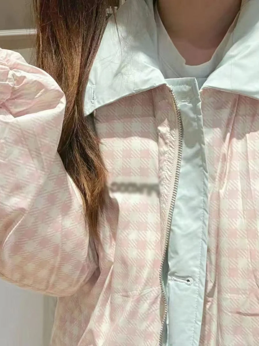 Women's Large Size Double-Sided Wearable Stand Collar Cotton Jacket Dopamine Style Color Block Parka Coat Trendy Winter Design