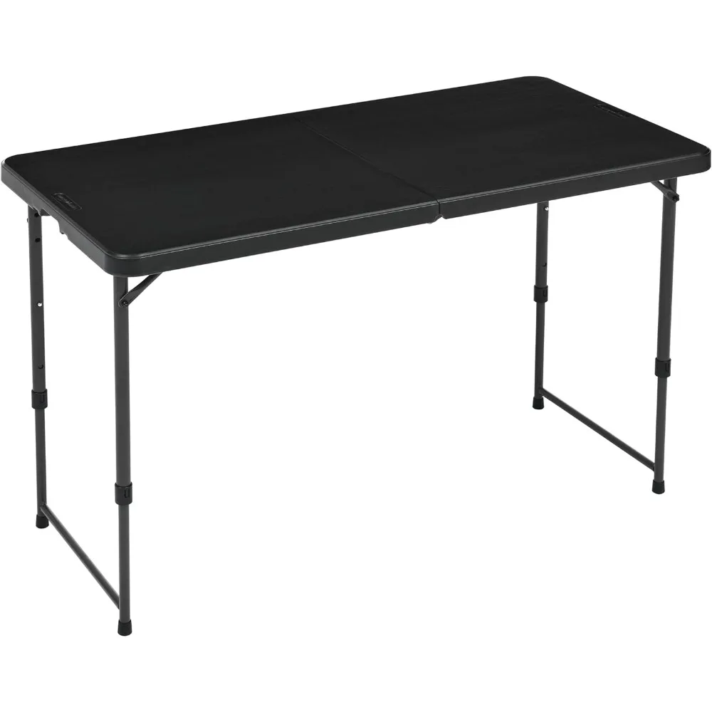 

4 Foot Rectangular Folding Dining Table, 4 Adjustable Height Settings with Carrying Handle, Indoor & Outdoor, Washed Black