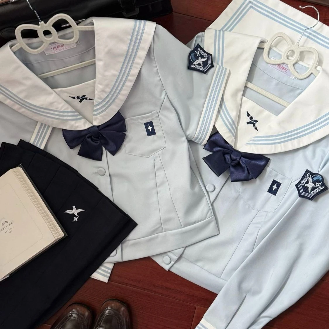 Japanese and Korean Style Light Blue Slim-fitting Waist Japanese School Uniform Sailor Suit XS-4XL Long sleeves short sleeves