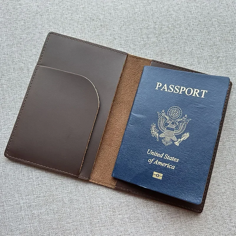 Tampa do passaporte de couro real, feita de couro real, estilo retro, acessórios de viagem, carteira masculina