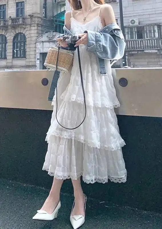 Estate lungo vintage casual volant elegante maxi cinturino camis setoso spiaggia pizzo elegante abito da festa abiti donne sexy viola