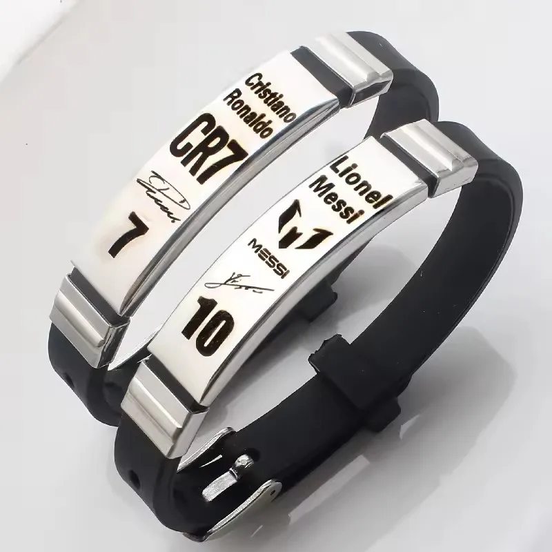 Lionel Messi Cristiano Ronaldo Neymar estrella de fútbol pulsera de silicona de acero inoxidable para hombres niño accesorio de fútbol regalo ﻿