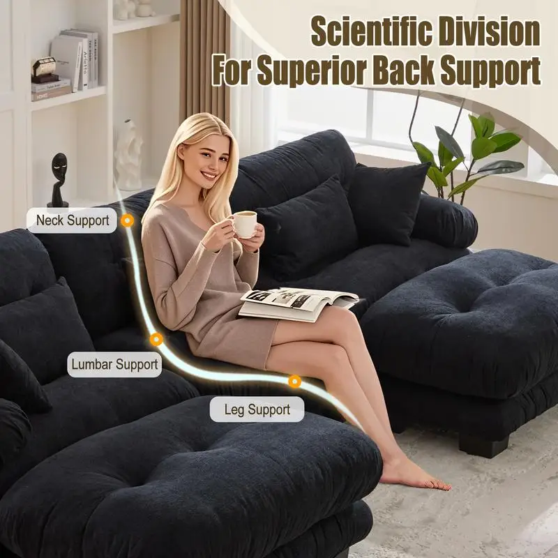 أريكة سحابة مخملية على شكل حرف U مع مسندين، أريكة مريحة بثلاثة مقاعد مع وسائد مسند للذراعين من أجل المعيشة