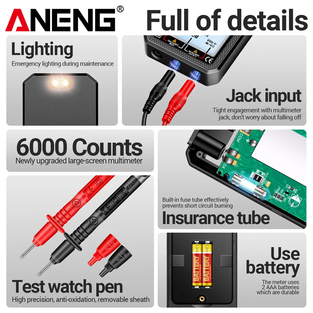 

Intelligent anti-burn ANENG 620A Large screen Multimeter 6000 Counts True RMS AC/DC Voltage Resistance NCV induction Tester tool