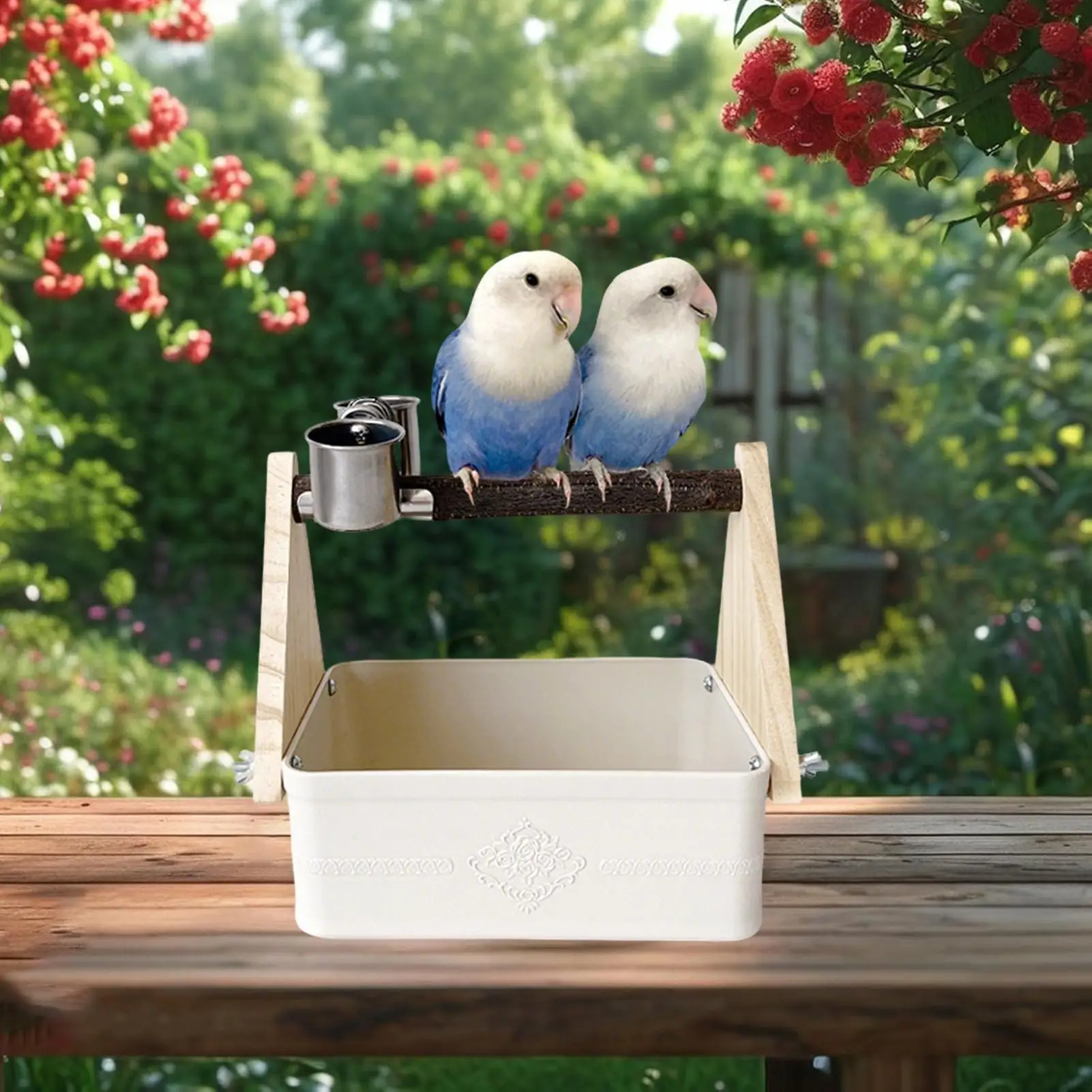 

Настольная подставка-туалет для попугаев с ведром для кормления и уборки для корелл, арах, конуров, вольерных попугаев, а также для дрессировки птиц в зоопарках и вольерных помещениях