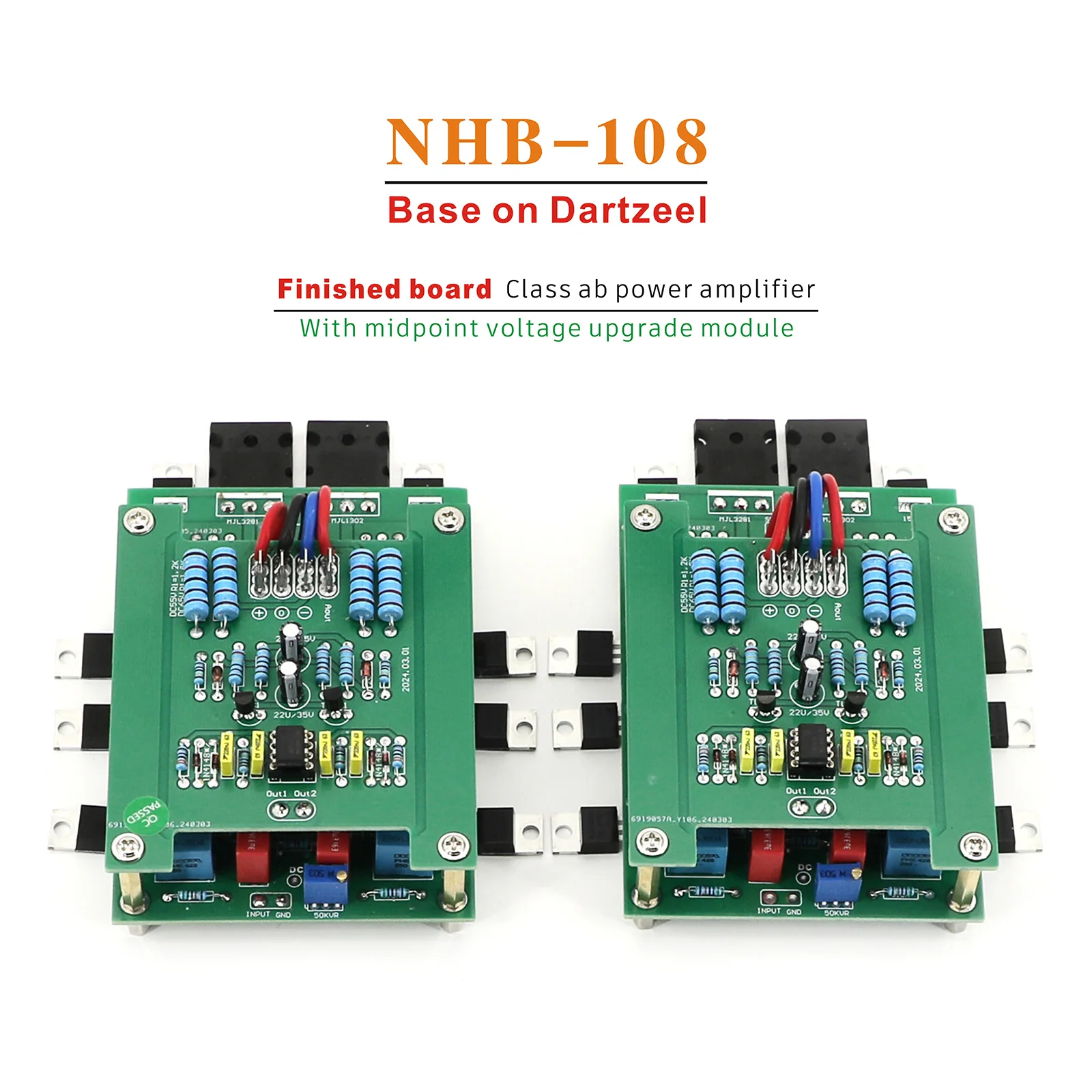 2 CH HI-END Base on Dartzeel NHB-108 Pure power amplifier 100W 8 ohm With midpoint voltage upgrade module DIY Kit/Finished board