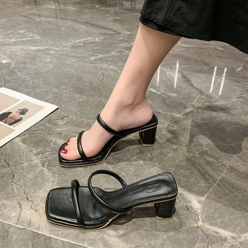 2022 Women Sandals Pumps Summer Fashion Open Toe High Heels Shoes Female Thin Belt Thick Heels Party Casual Female Shoes