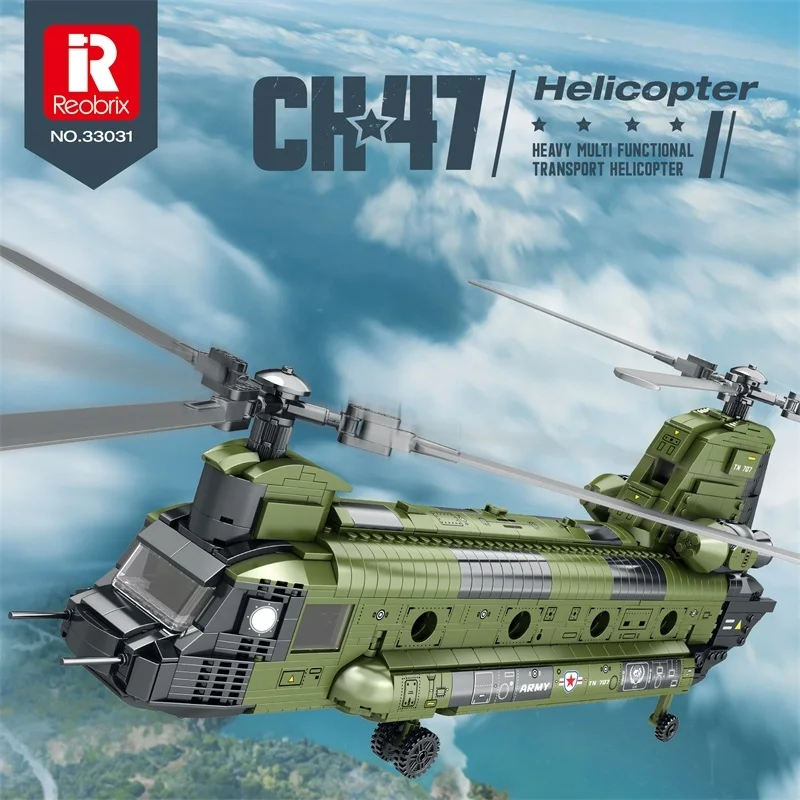 

Reobrix 33031 Military Transport Helicopter Building Blocks Aircraft Chinook Educational Assembly Model Boys' Toy