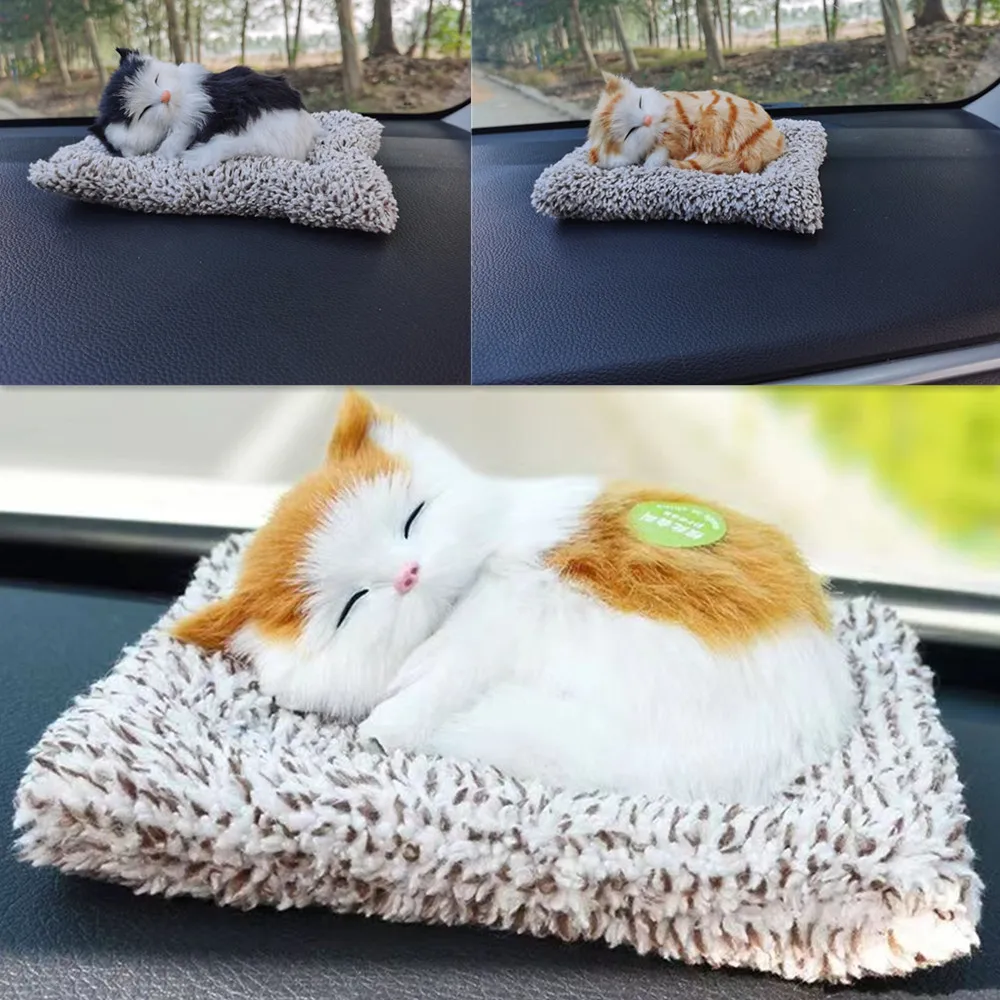 Car Ornaments Cute Simulation Sleeping Cats Decoration Automobiles Lovely Plush Kittens Doll Toy Children Gifts Auto Accessories