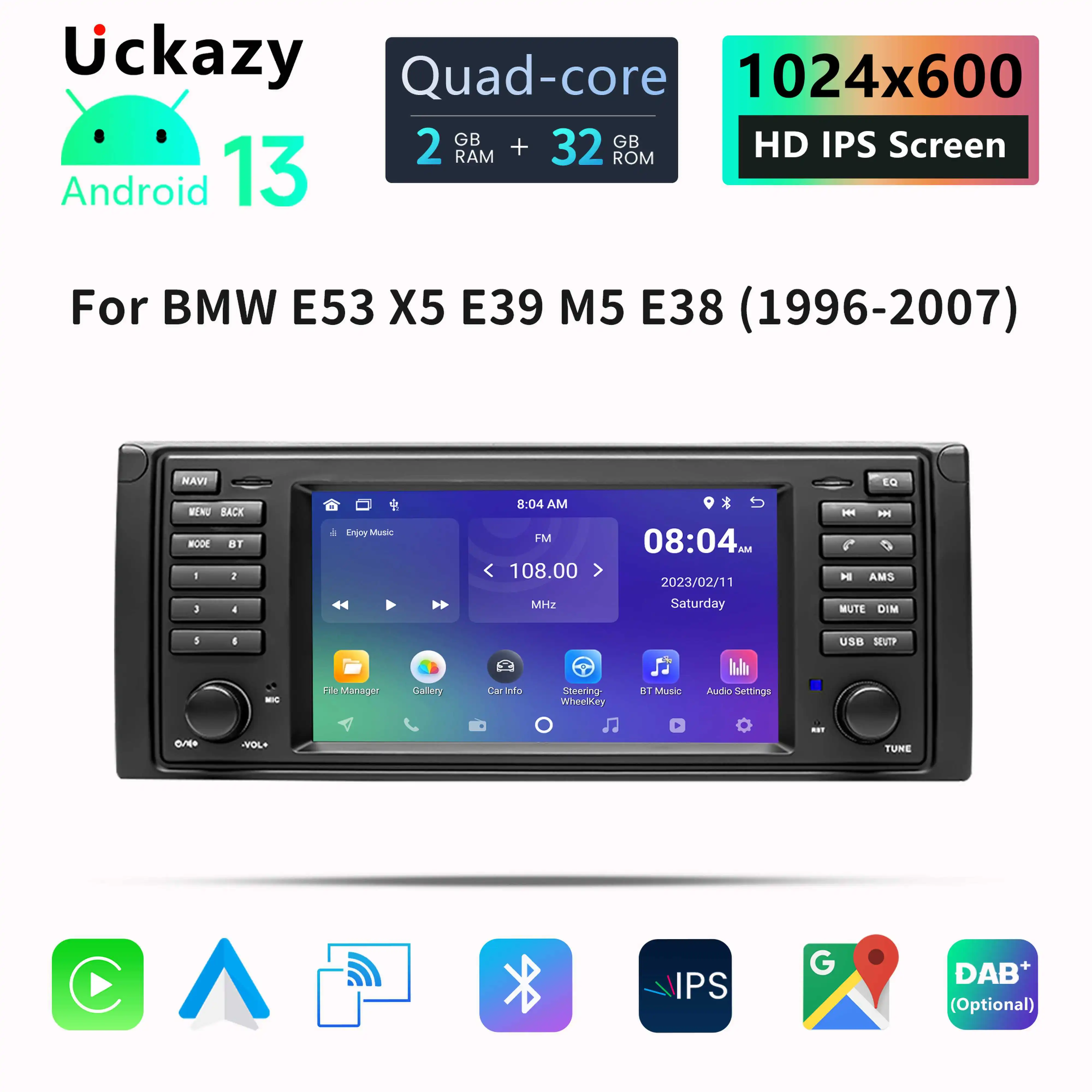 Uckazy 8Core AutoRadio 2 din Android 13 Car Multimedia Player For BMW X5 11 E53 E39 M5 1996-2003 Stereo GPS Navigation Audio 4GB