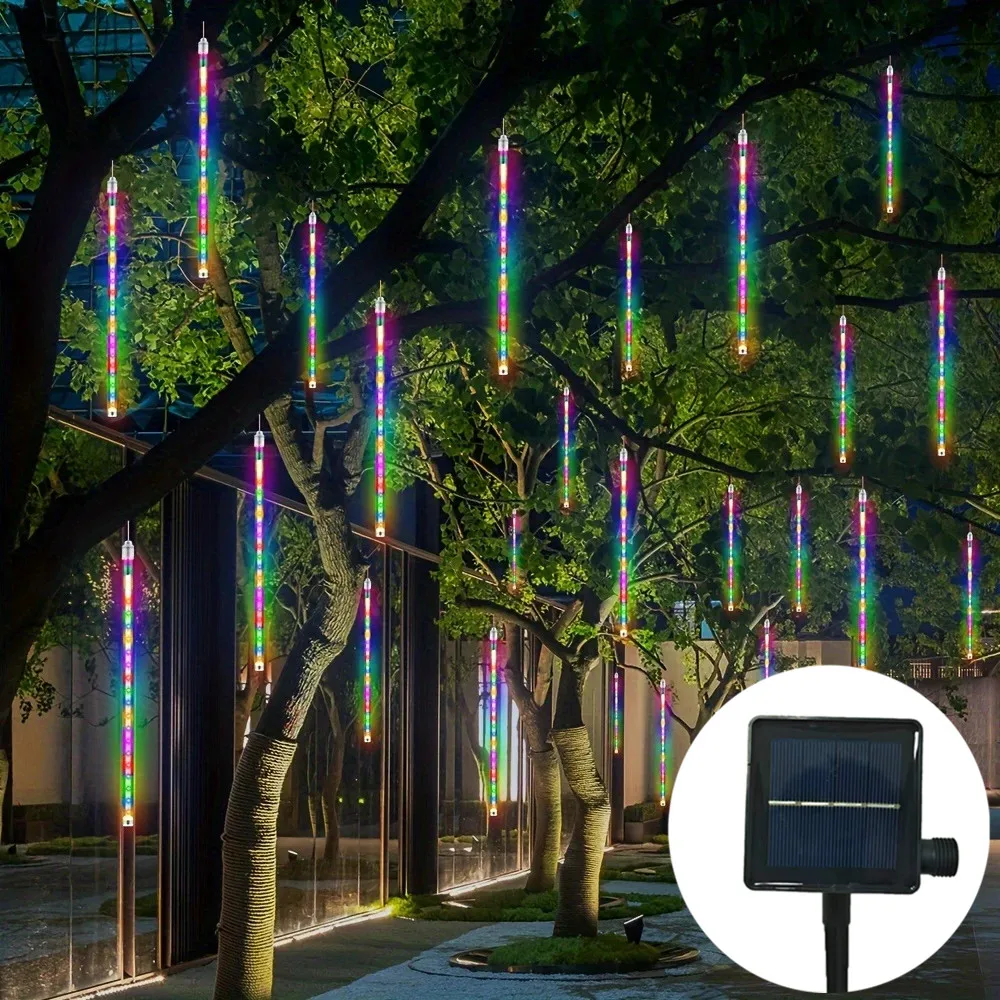أضواء دش النيزك LED الشمسية سقوط قطرة المطر الجنية سلسلة ضوء مقاوم للماء لحفلة عيد الميلاد حديقة عطلة الزينة