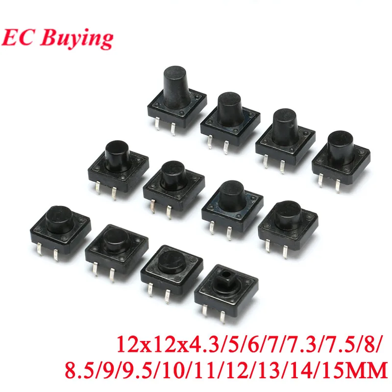 20PCS Momentary Tactile Tact Push Button Switch Mini Micro Microswitch 12*12 12×12 4.3/5/6/7/7.5/8/8.5/9/9.5/10/11/12/13/14/15MM