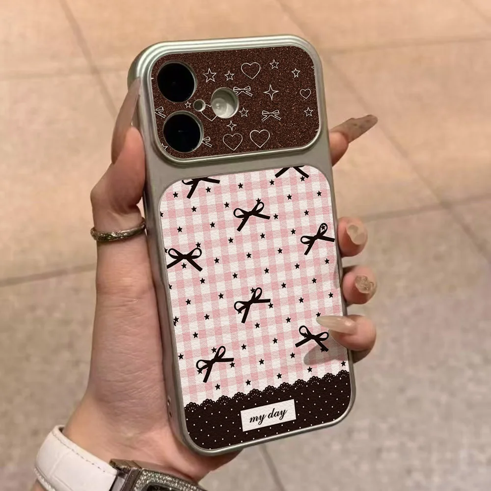 INS Retro Bowknot Leather Texture Phone Case For iPhone 17 Pro Max 16 15 14 13 Pro Max 12 11 With Lanyard Shockproof Cover - view 2