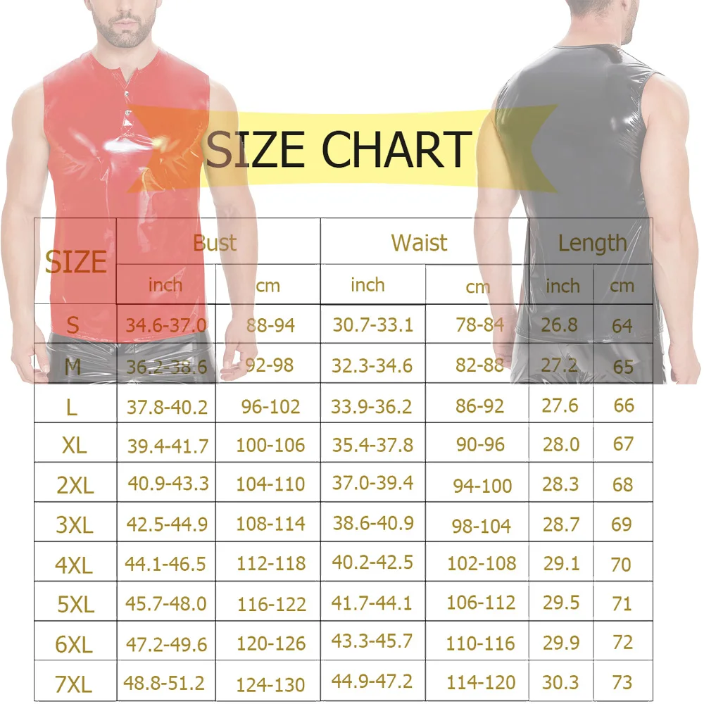 

Black/Red Men's Wet Look PVC Leather Vests Glossy Sleeveless T-shirts Stretchy Slim-fit Casual Tank Tops Fitness Muscle Singlets