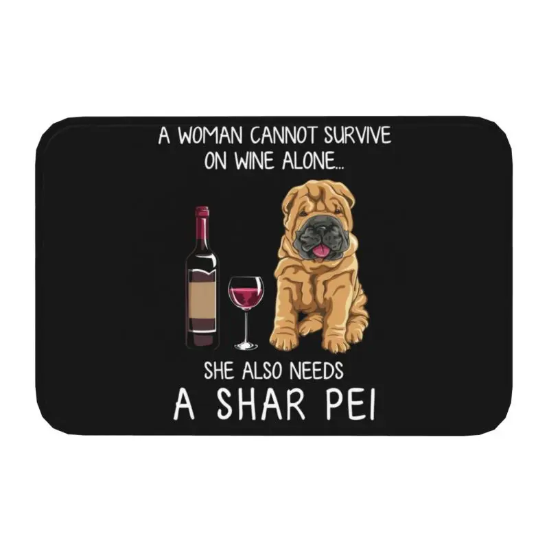 Personalized Shar Pei And Wine Funny Dog Doormat Mat Anti-Slip Pet Puppy Lover Kitchen Bathroom Living Room Rug Carpet 40*60cm