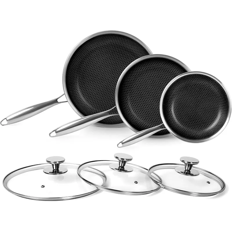 

Stainless Steel Frying Pan Non Stick Frying Pan Honeycomb Skillet Kitchen Egg Steak Frying Pan Compatible with All Cooktops