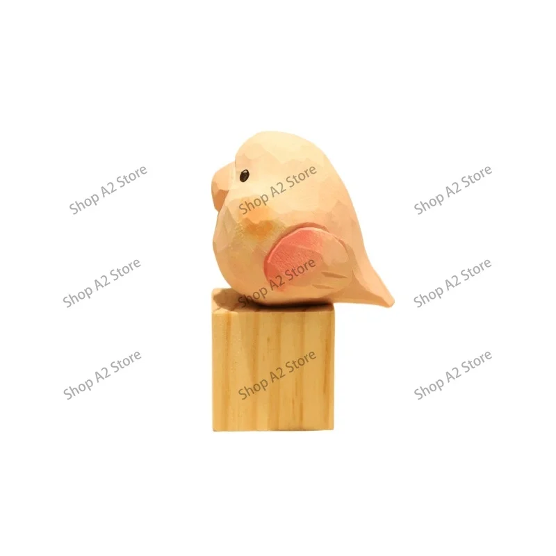 Handmade wood carving pink parrot computer desktop ornament healing bird decoration gift