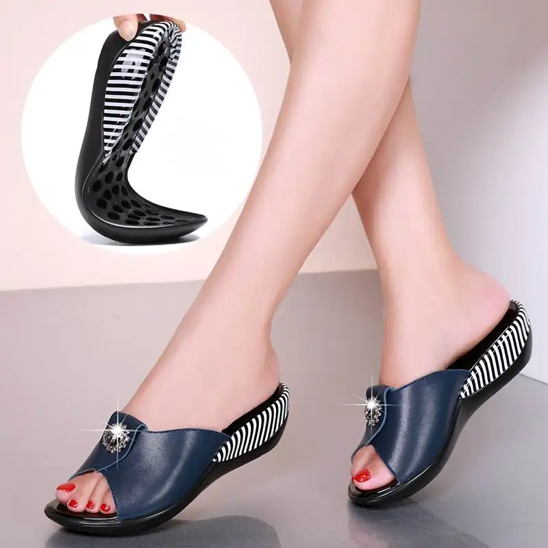 2022 Summer Thick Bottom Flip Flops High Heels Wedges Women's Sandals Sandals Women's Slippers Luxury Casual Shoes Black Red 42