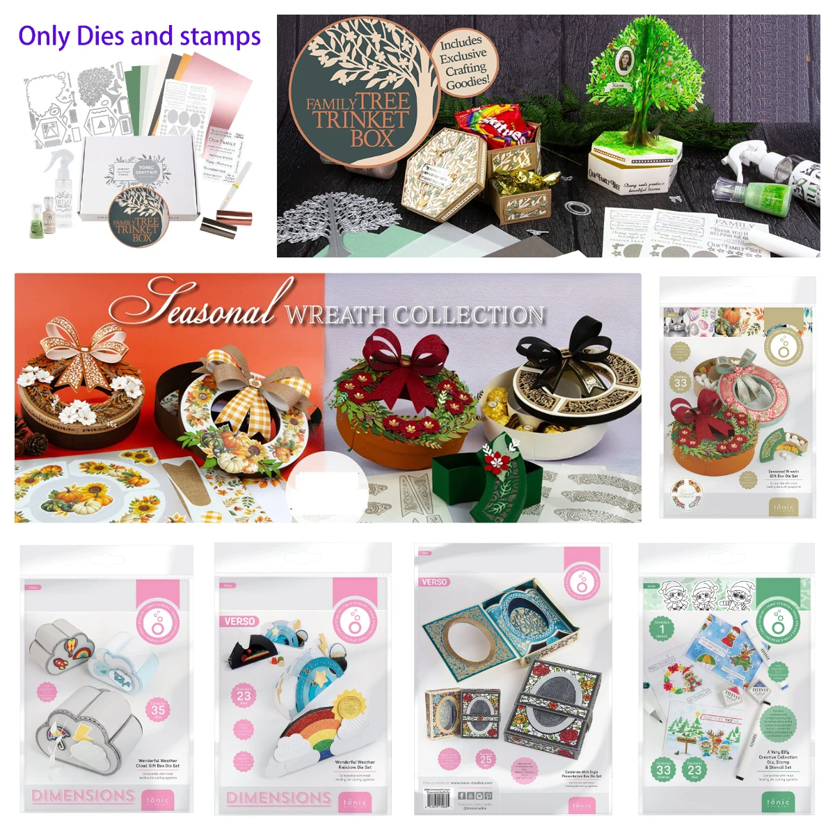 

2025 New Tonic Seasonal Wreath Gift Box Die Scrapbooking DIY Greeting Card Handmadefamily Tree Trinket Box Christmas Dies Stamp