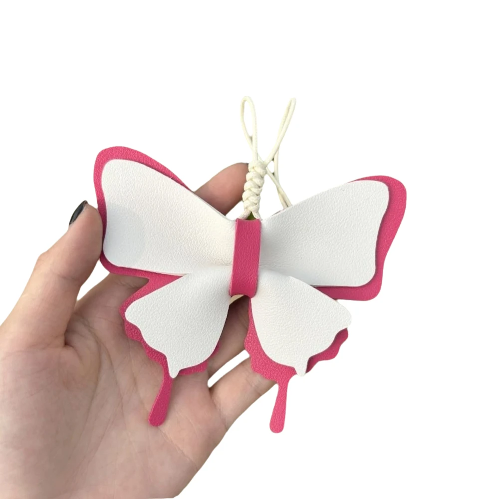 

Cute Butterfly Bag Pendant PU Leather Color Contrast Fresh Backpack Decoration Backpack Decoration Exquisite Car Key Chains Lady