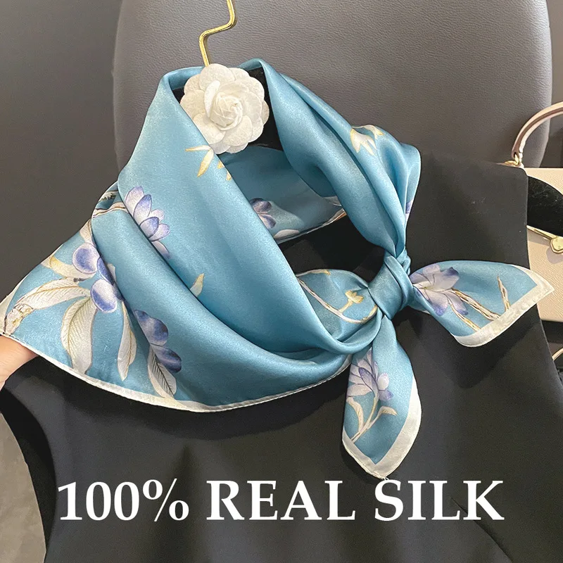 

Новый 100% натуральный шелковый шарф, женский весенне-летний шаль, квадратные шарфы, лента для волос, платок, бандана, пончо из пашмины, платок