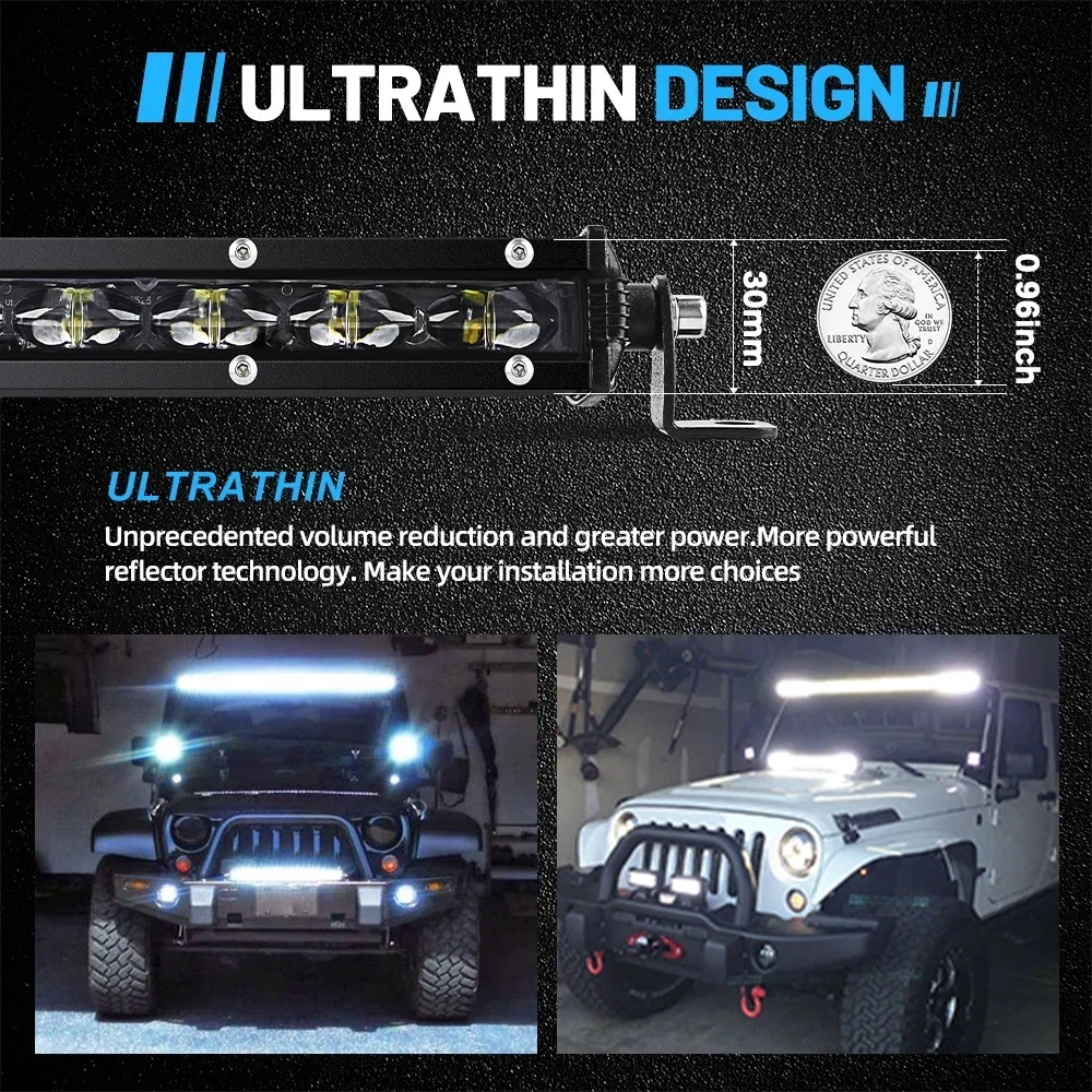 HAOLIDE 6D 7inch 14inch 20inch 26inch 38inch 50inch 1 Row Utral Slim Led Light Bar Driving Light 6000k White for off-road use view 2