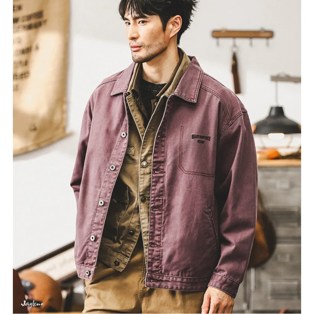 

Men's Spring and Autumn American retro heavyweight denim jacket new loose trendy brand distressed work jacket