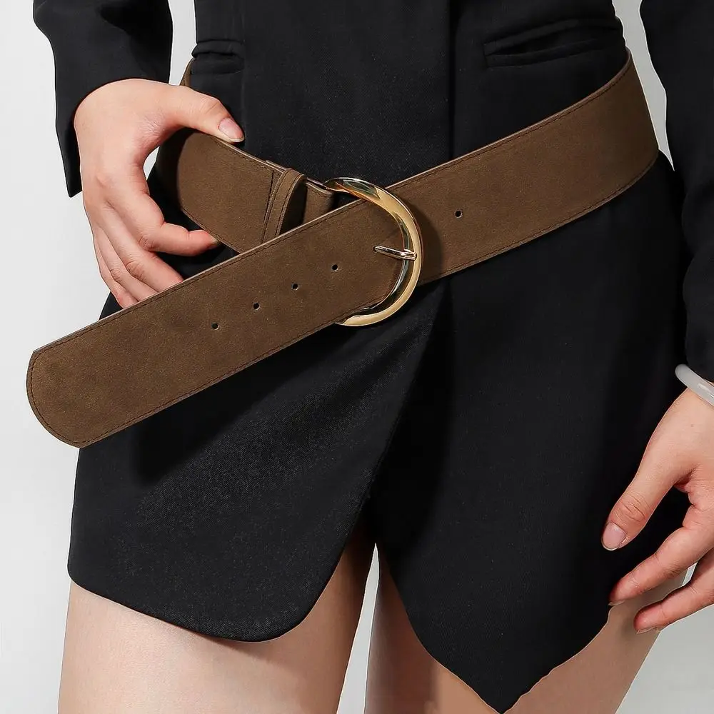 

Retro Suede Women Wide Belt Metal Buckle Jeans Girdle Leather Waistband Rivet Western Cowboy Belt Women